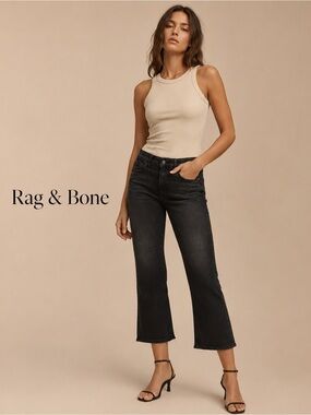 Rag & Bone Dre Mid-Rise Ankle Bootcut Jeans Black Wash Size 32